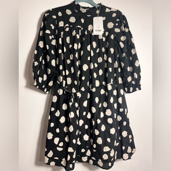 Aligne Anthropologie Glossy mono spot mini 100% organic cotton dress w/pin tucks - Picture 2 of 10